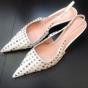 Zara off white cream kitten heel slingbacks studs